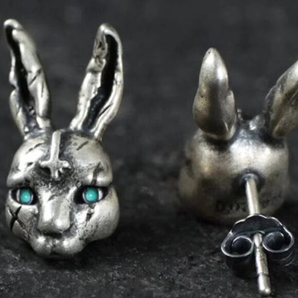 Vintage Goth Red Heart & Evil Eye Alloy Necklace & Gothic Rabbit Earrings - Picture 5 of 5